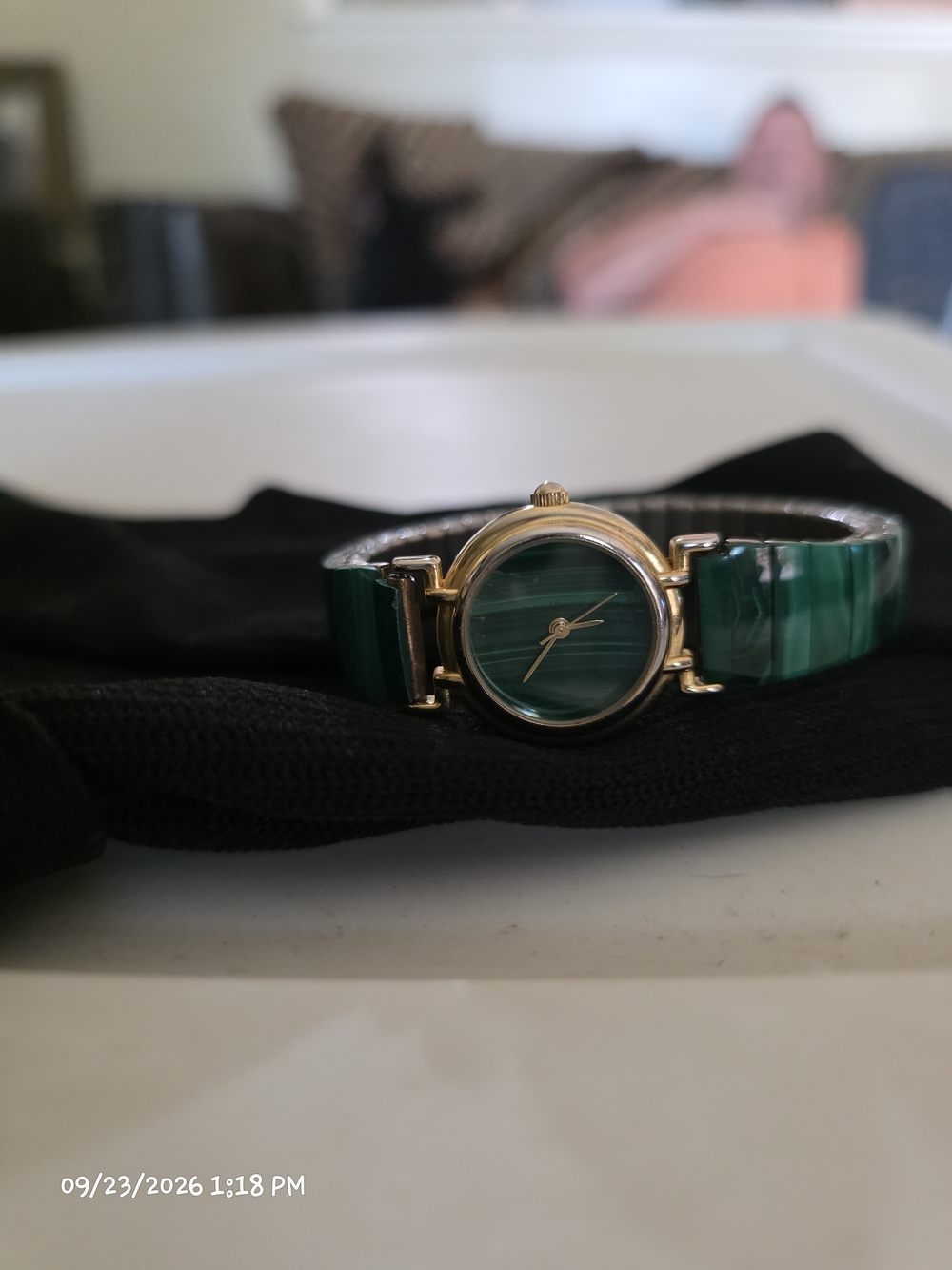 Gold-Tone Green Stone Women's Bracelet Watch
